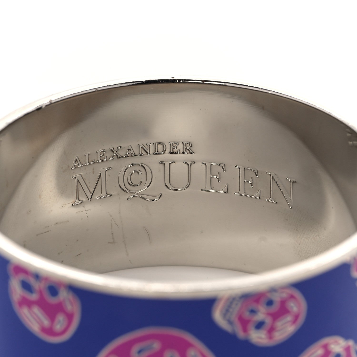 Alexander McQueen Enamel Skull Wide Bangle Bracelet Blue Pink 5 of 8