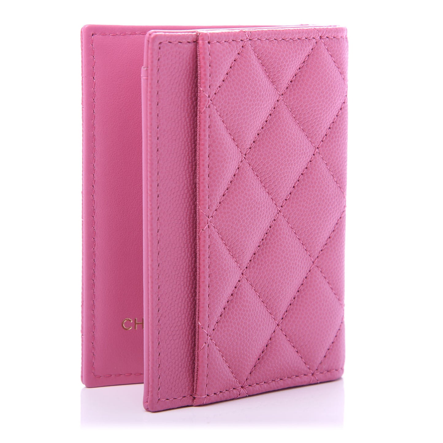 Caviar Quilted Card Holder Wallet Pink