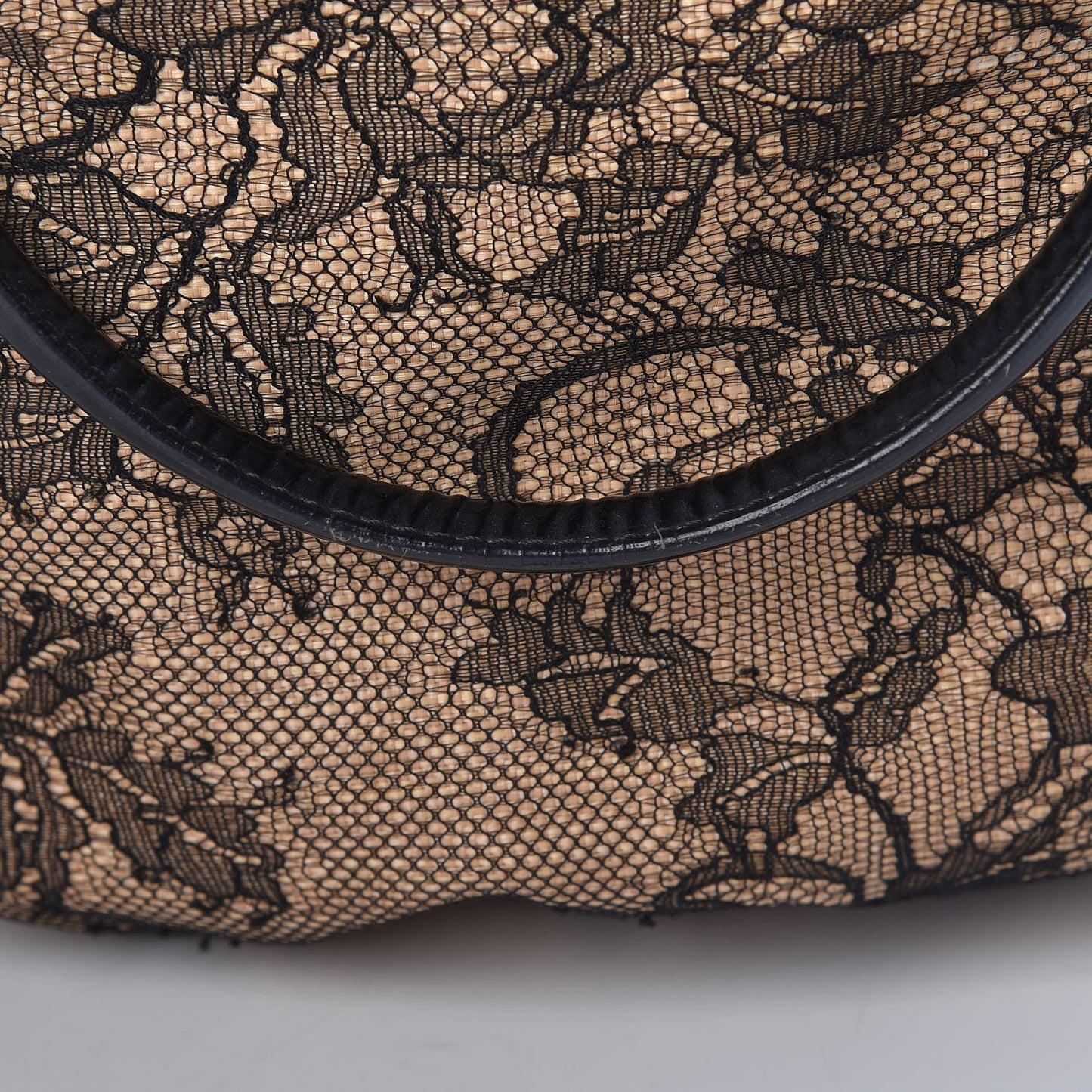 Straw Lace Bow Dome Tote Black