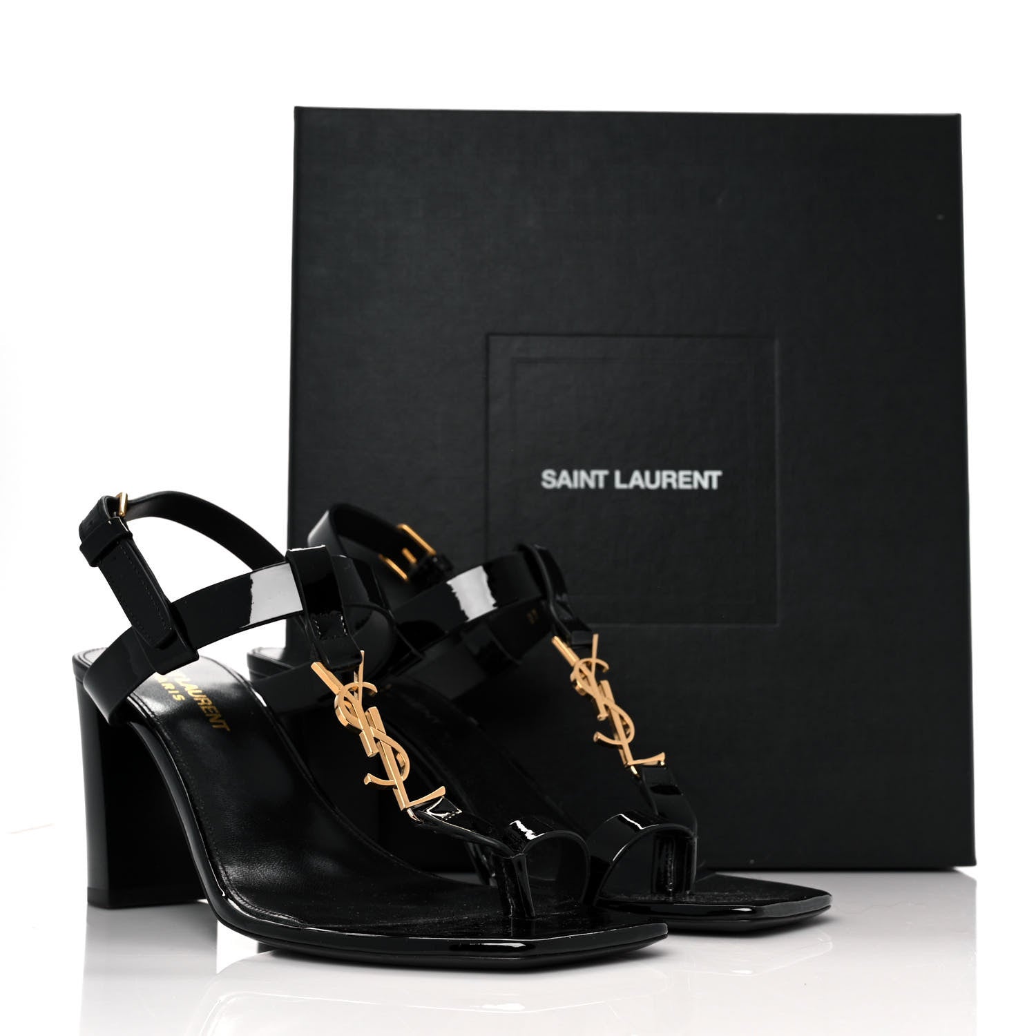 Saint Laurent Patent Calfskin Cassandra 75 Sandals 38 Black 9 of 9