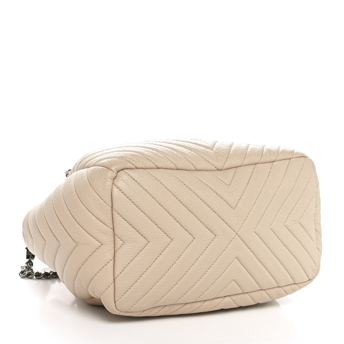 Deerskin Chevron Medium CC Chain Bucket Drawstring Bag Beige