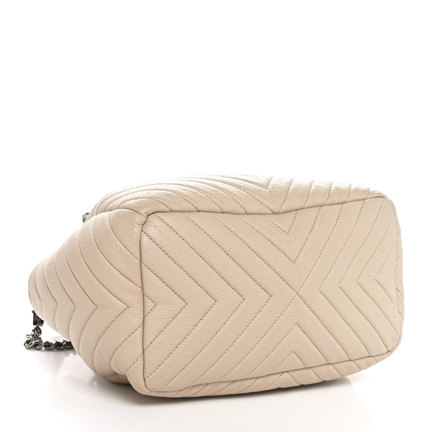 Chanel Deerskin Chevron Medium CC Chain Bucket Drawstring Bag Beige 4 of 10