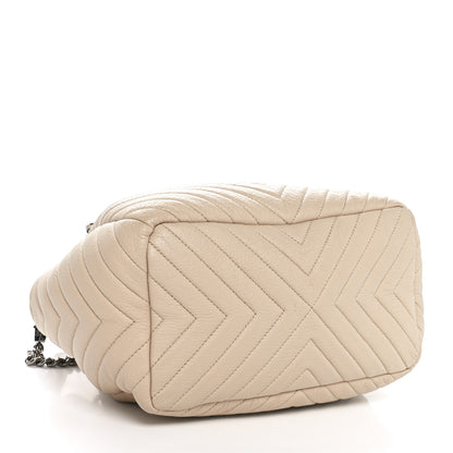 Chanel Deerskin Chevron Medium CC Chain Bucket Drawstring Bag Beige 4 of 10