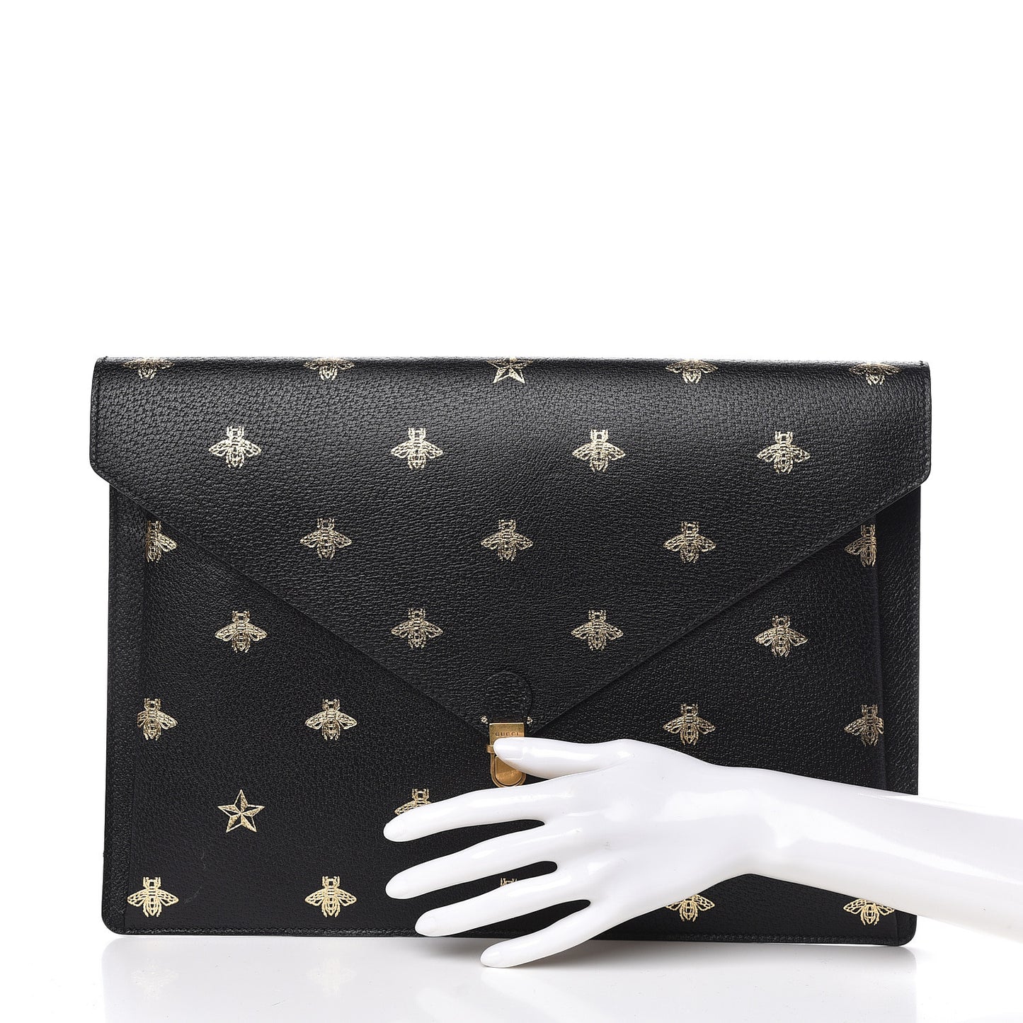 Grained Calfskin Bee Star Portfolio Black