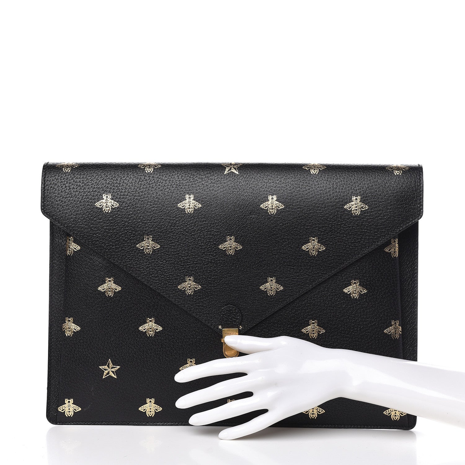 Gucci Grained Calfskin Bee Star Portfolio Black 2 of 9