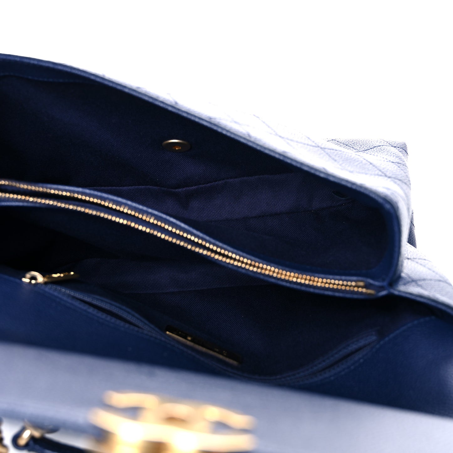 Caviar Diamond Stitched Top Handle Flap Navy