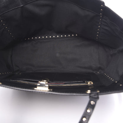 Valentino Garavani Textured Calfskin Medium Rockstud Tote Black 6 of 13