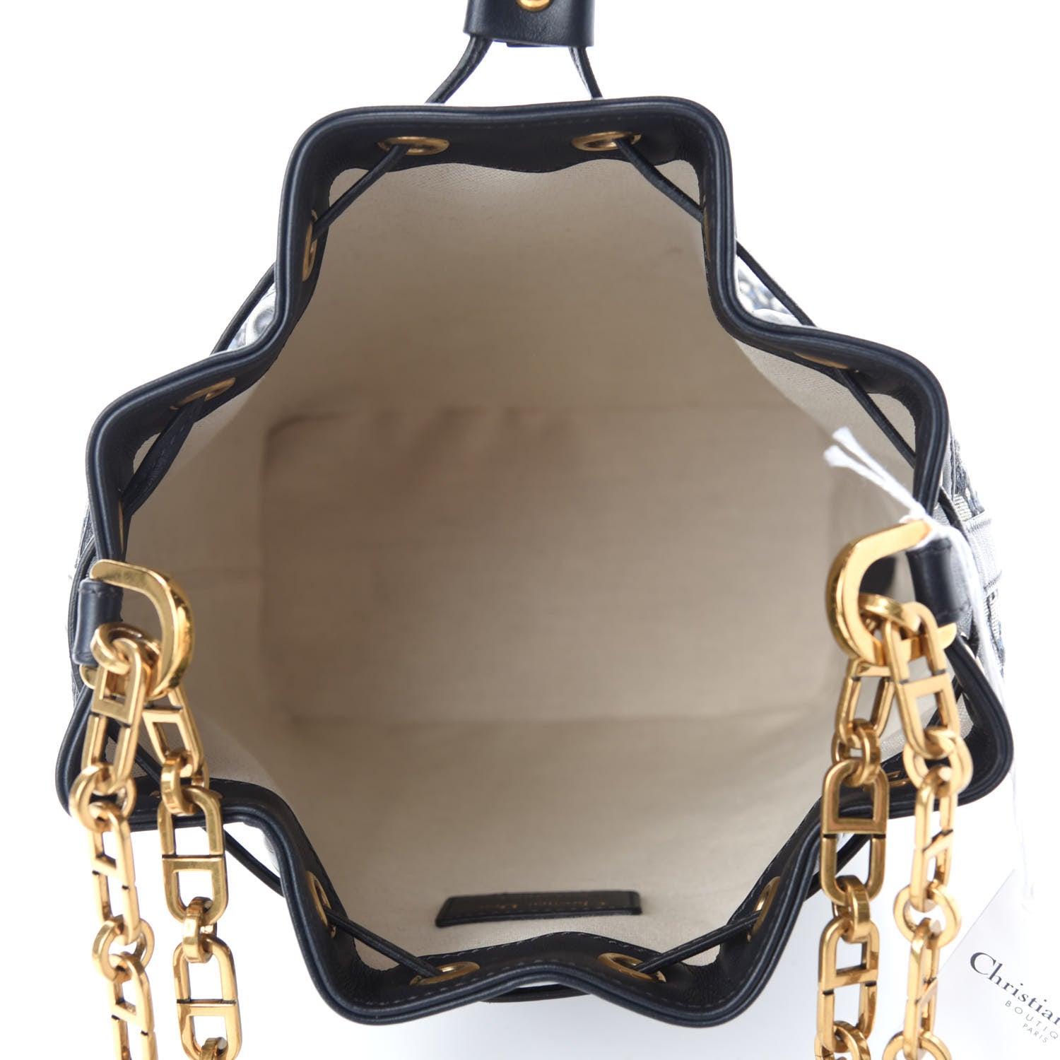 Christian Dior Oblique Drawstring Chain Large Bucket Bag Blue 5 of 10