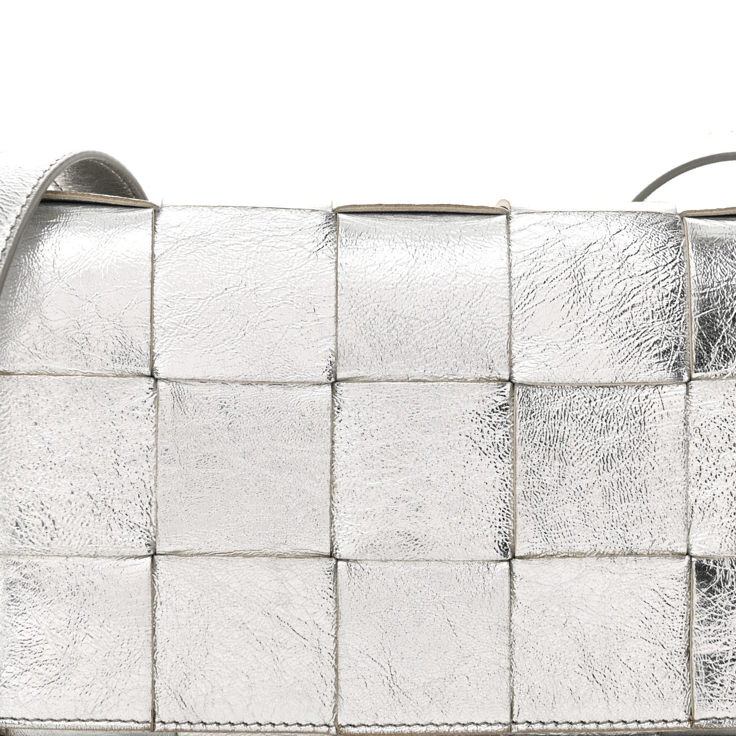 Bottega Veneta Metallic Lambskin Maxi Intrecciato Cassette Crossbody Bag Silver 8 of 13