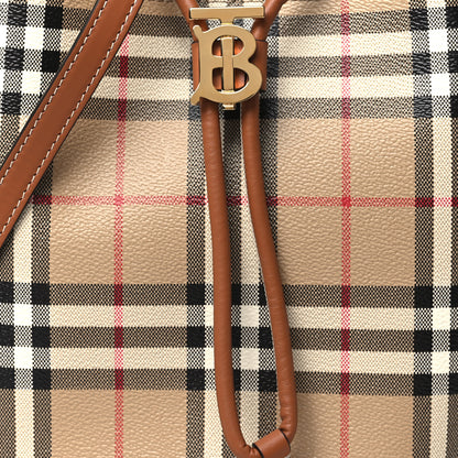 Burberry E-Canvas Vintage Check Small Drawstring Bucket Bag Briar Brown 7 of 9