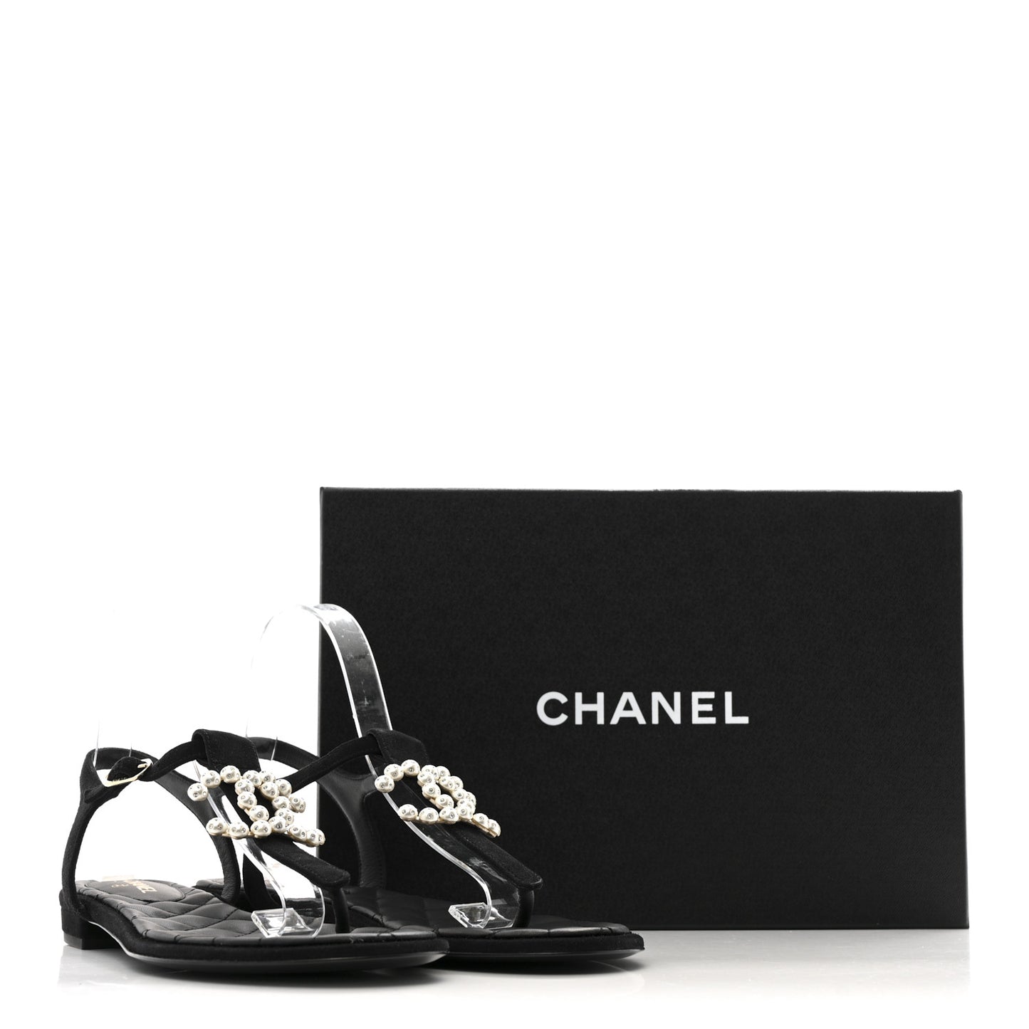 Suede Pearl Crystal CC Thong Sandal 39 Black