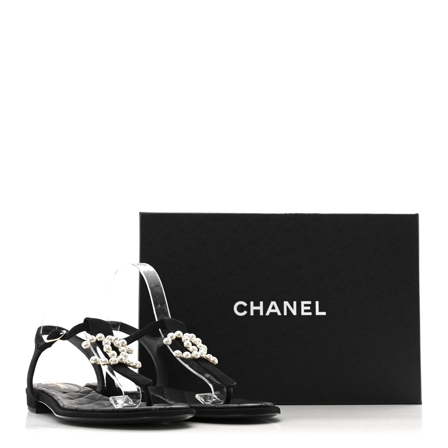 Chanel Suede Pearl Crystal CC Thong Sandal 39 Black 11 of 11
