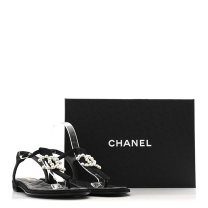 Chanel Suede Pearl Crystal CC Thong Sandal 39 Black 11 of 11