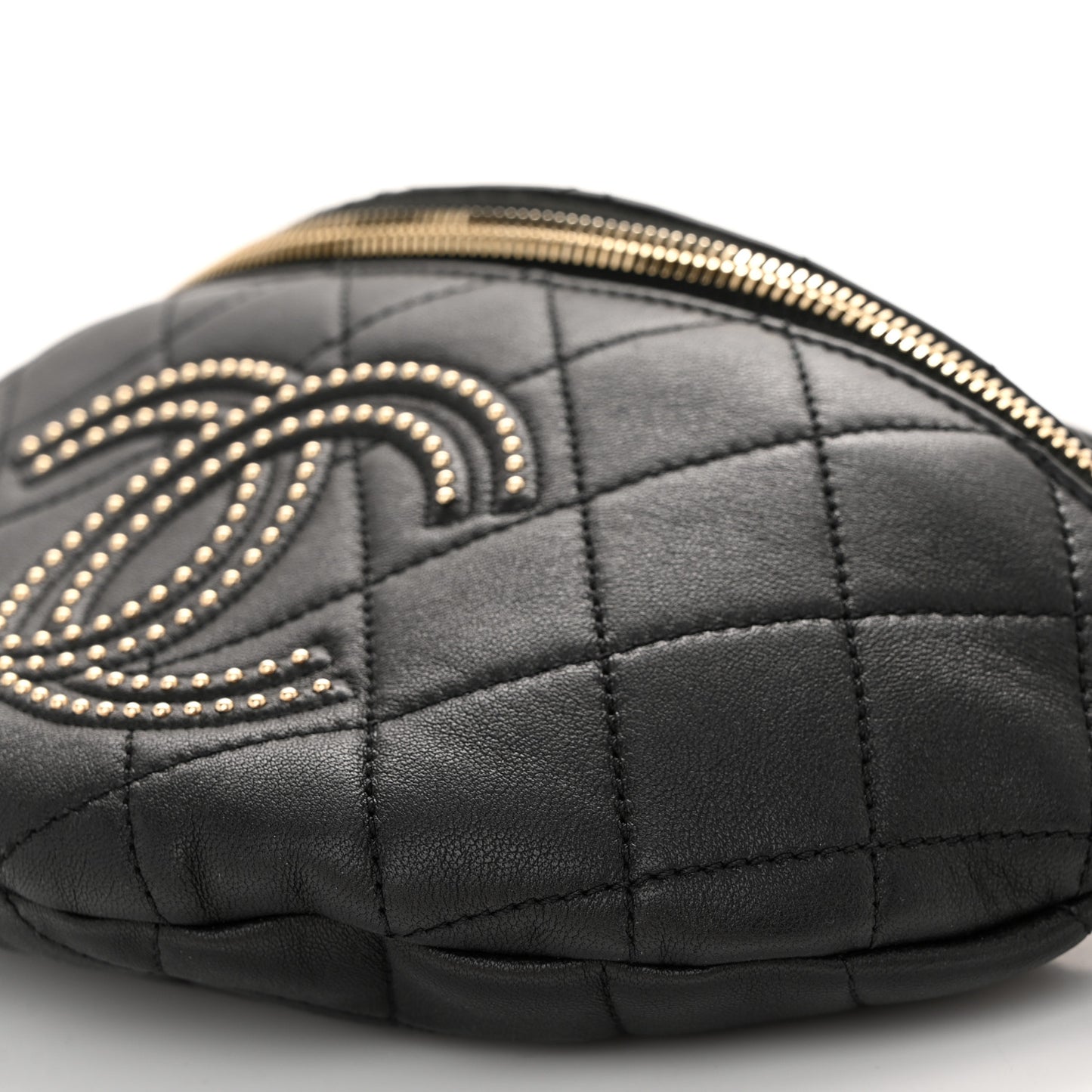 Lambskin Quilted Studded Waist Bag Fanny Pack Black