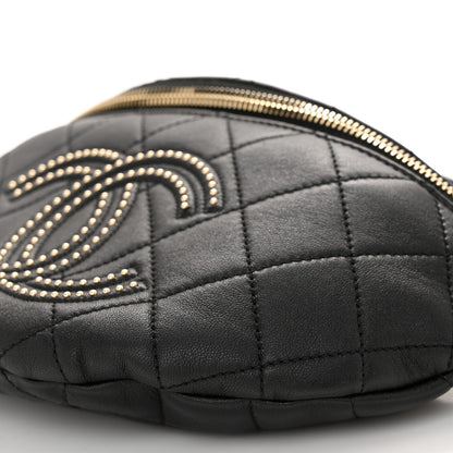 Chanel Lambskin Quilted Studded Waist Bag Fanny Pack Black 9 of 11