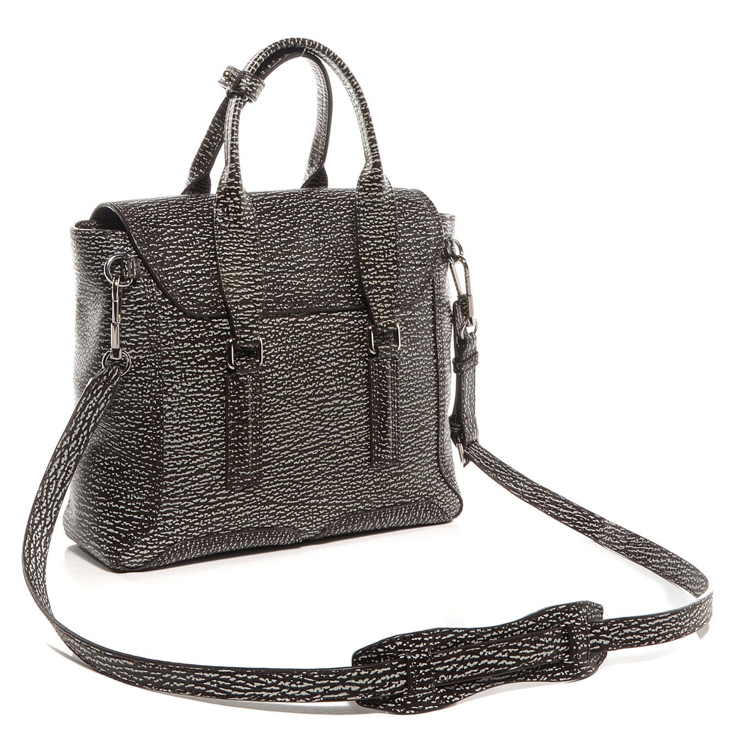 3.1 Shark Embossed Leather Medium Pashli Satchel Brown and White