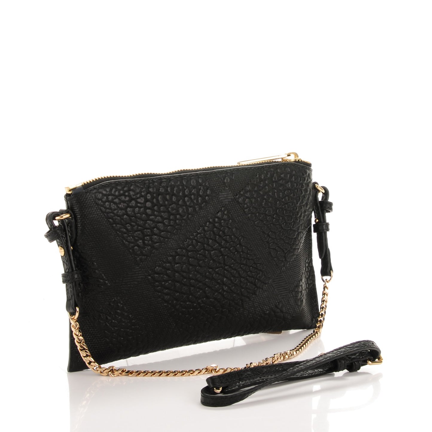 Signature Grain Calfskin Check Embossed Peyton Crossbody Clutch Bag Black