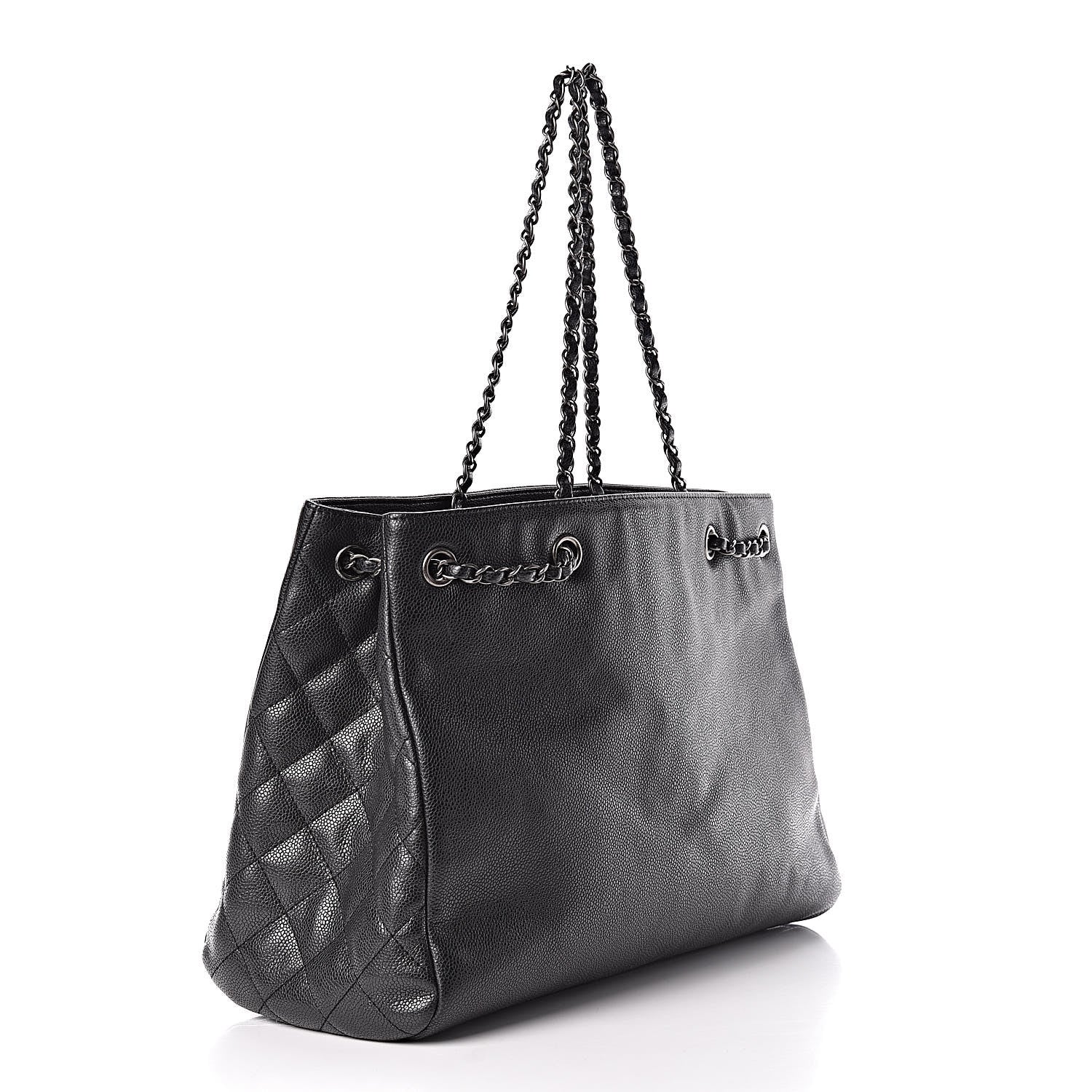 Chanel Metallic Grained Calfskin Woven Chain Large Shopping Bag Black 3 of 10