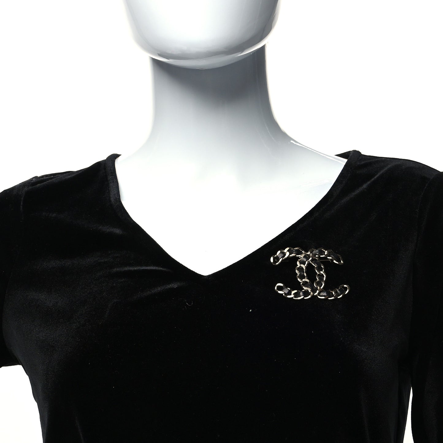 Lambskin Chain CC Brooch Black Gold