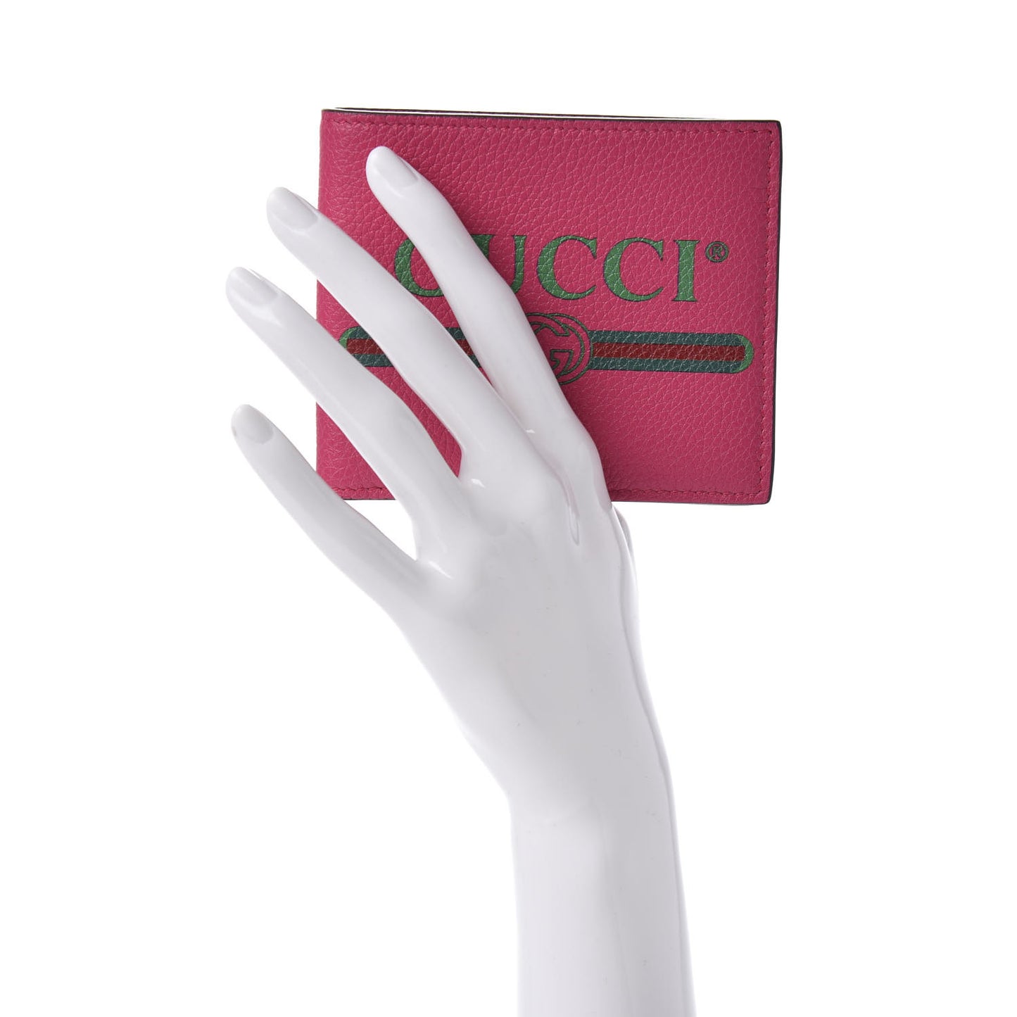 Grained Calfskin Logo Bi-Fold Wallet Box Pink Green
