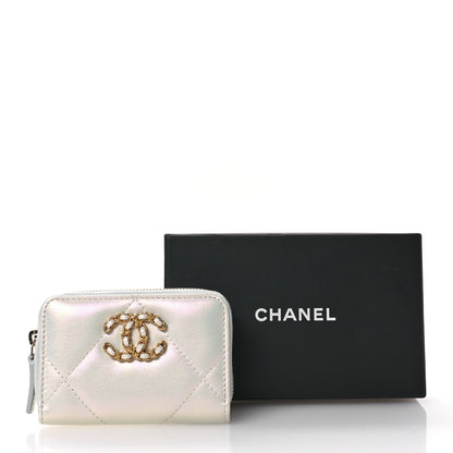 Chanel Metallic Goatskin Quilted Chanel 19 Zip Around Coin Purse Wallet Silver 8 of 8