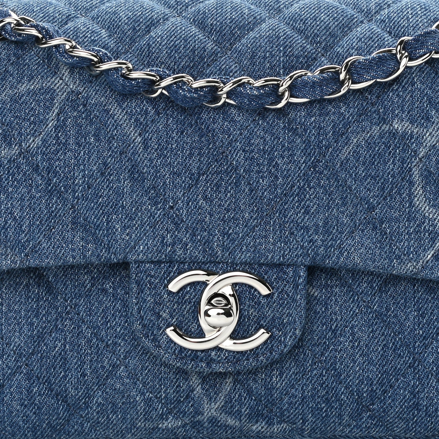 Denim Quilted CC Print Medium Single Flap Blue