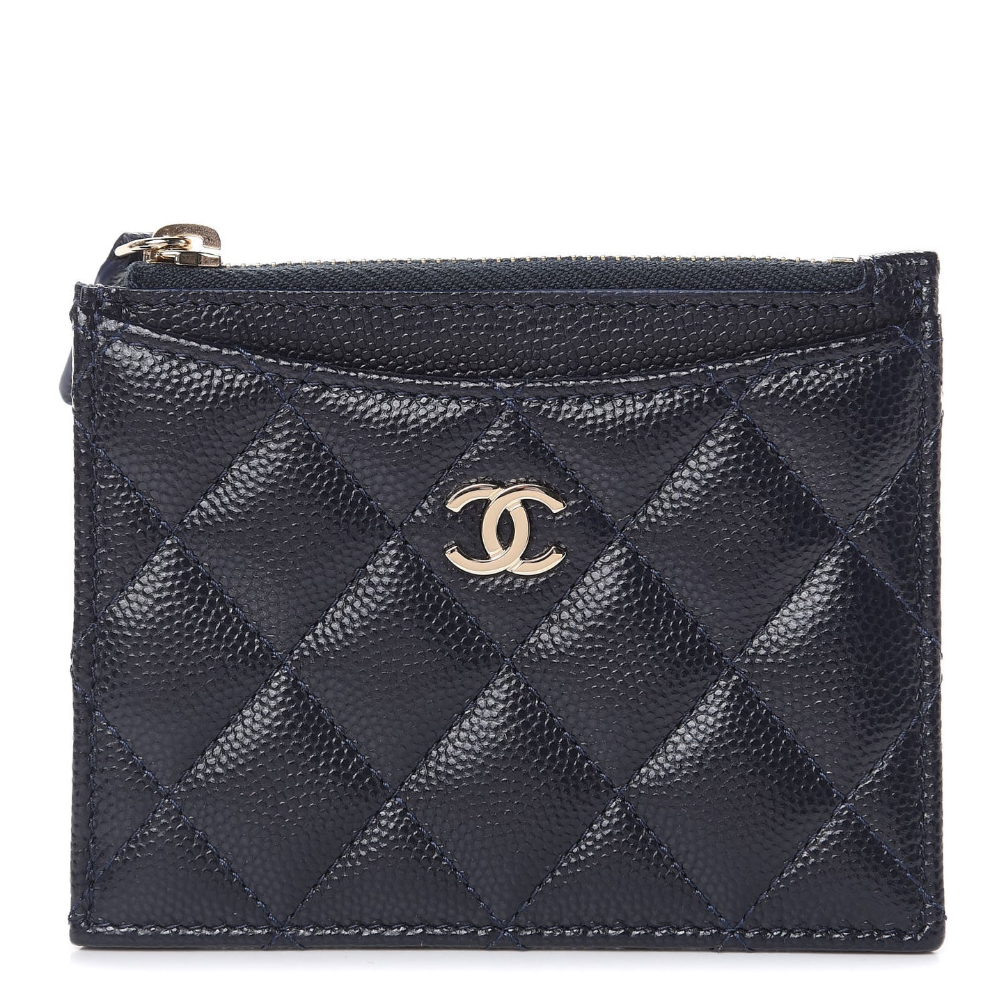 Caviar Quilted CC Zip Card Holder Navy Blue