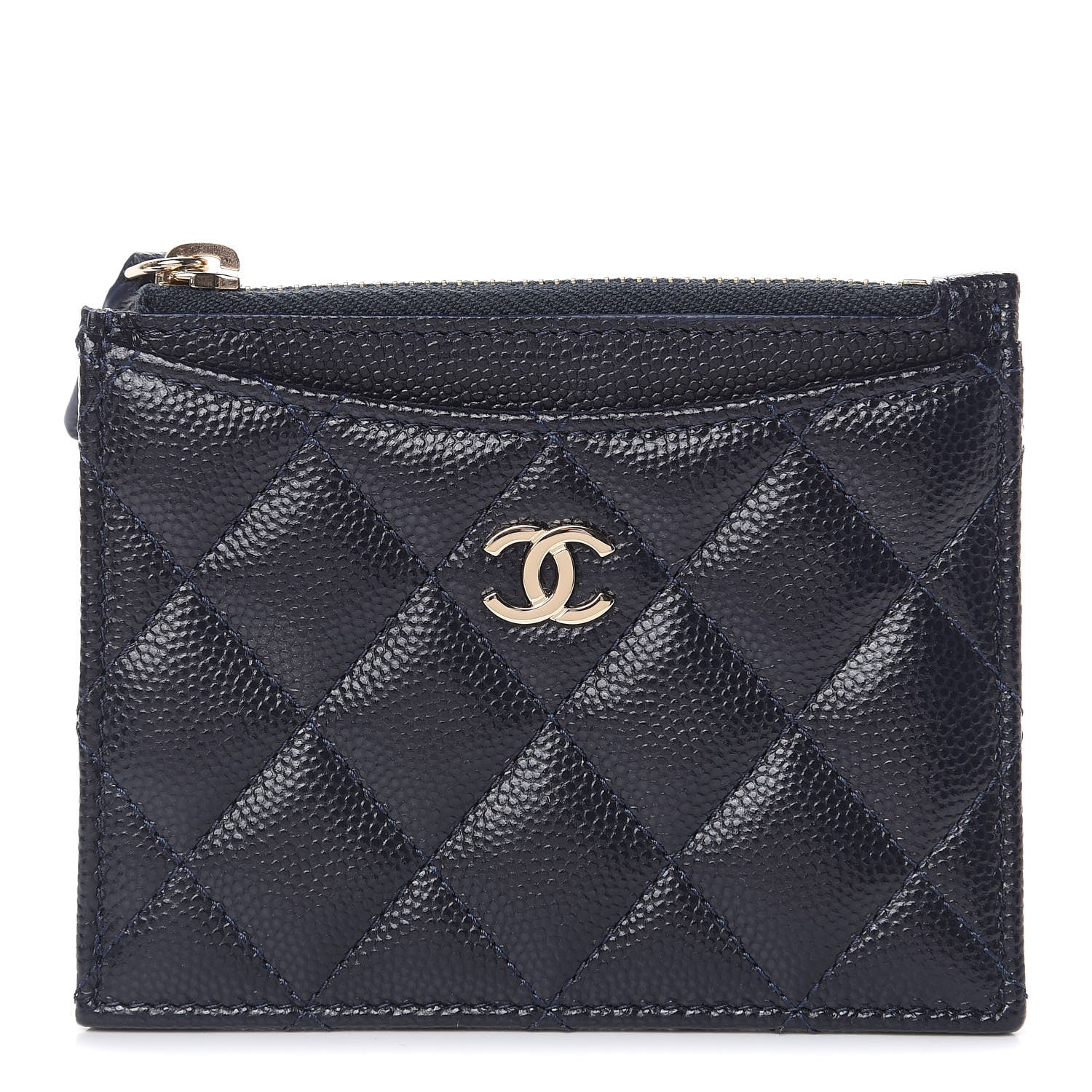 Chanel Caviar Quilted CC Zip Card Holder Navy Blue 1 of 8
