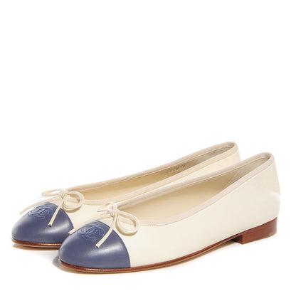 Chanel Leather Cap Toe Ballerina Flats 38.5 Ivory Purple 3 of 6