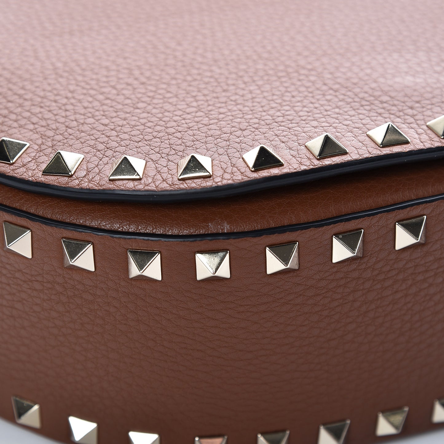 Calfskin Large Rockstud Halfmoon Saddle Bag Tan