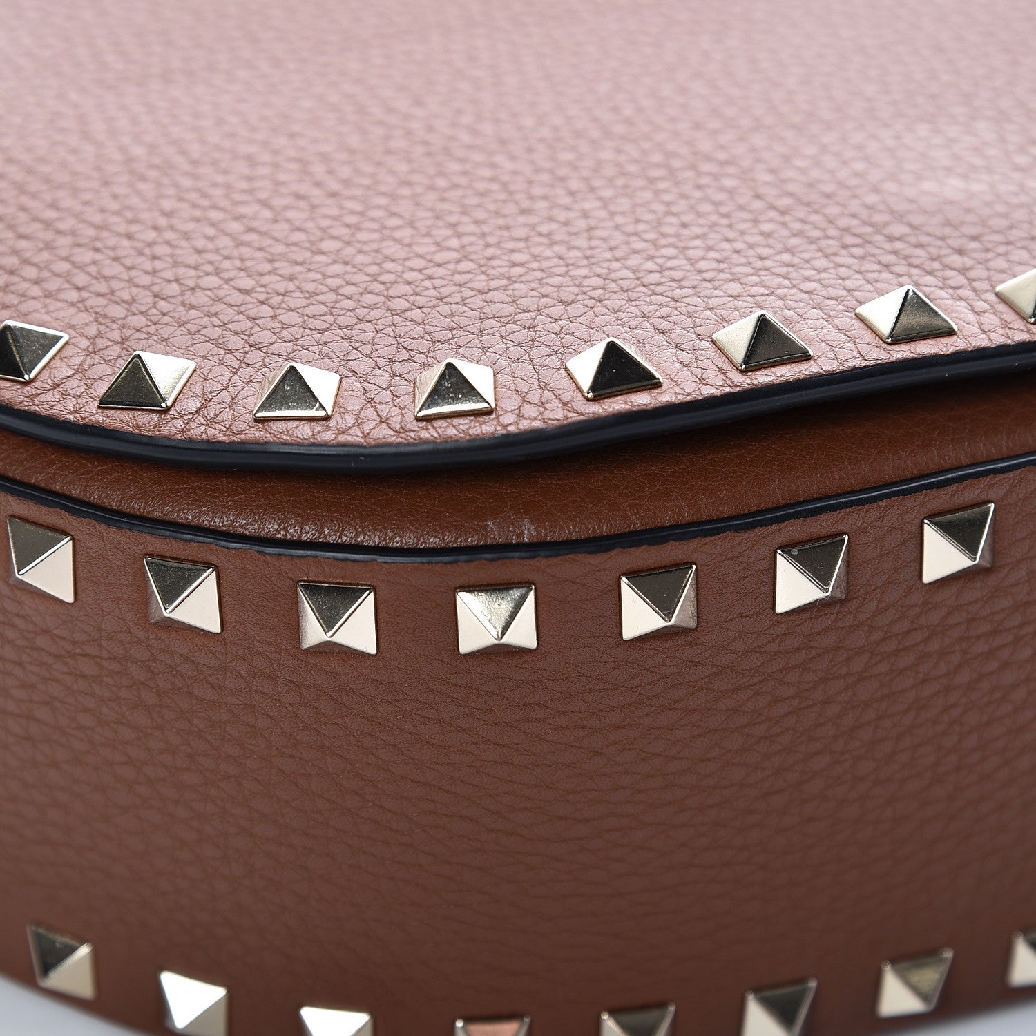 Valentino Garavani Calfskin Large Rockstud Halfmoon Saddle Bag Tan 7 of 10