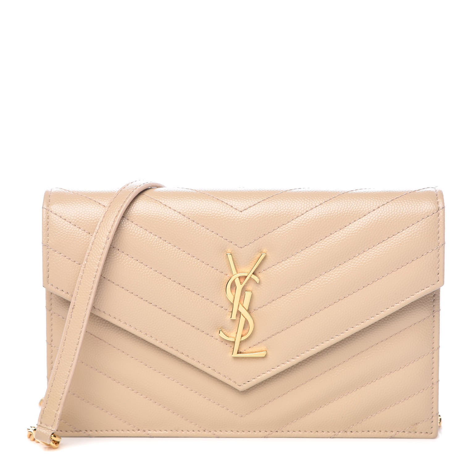 Saint Laurent Grain De Poudre Matelasse Chevron Monogram Envelope Chain Wallet Nude Powder 1 of 9