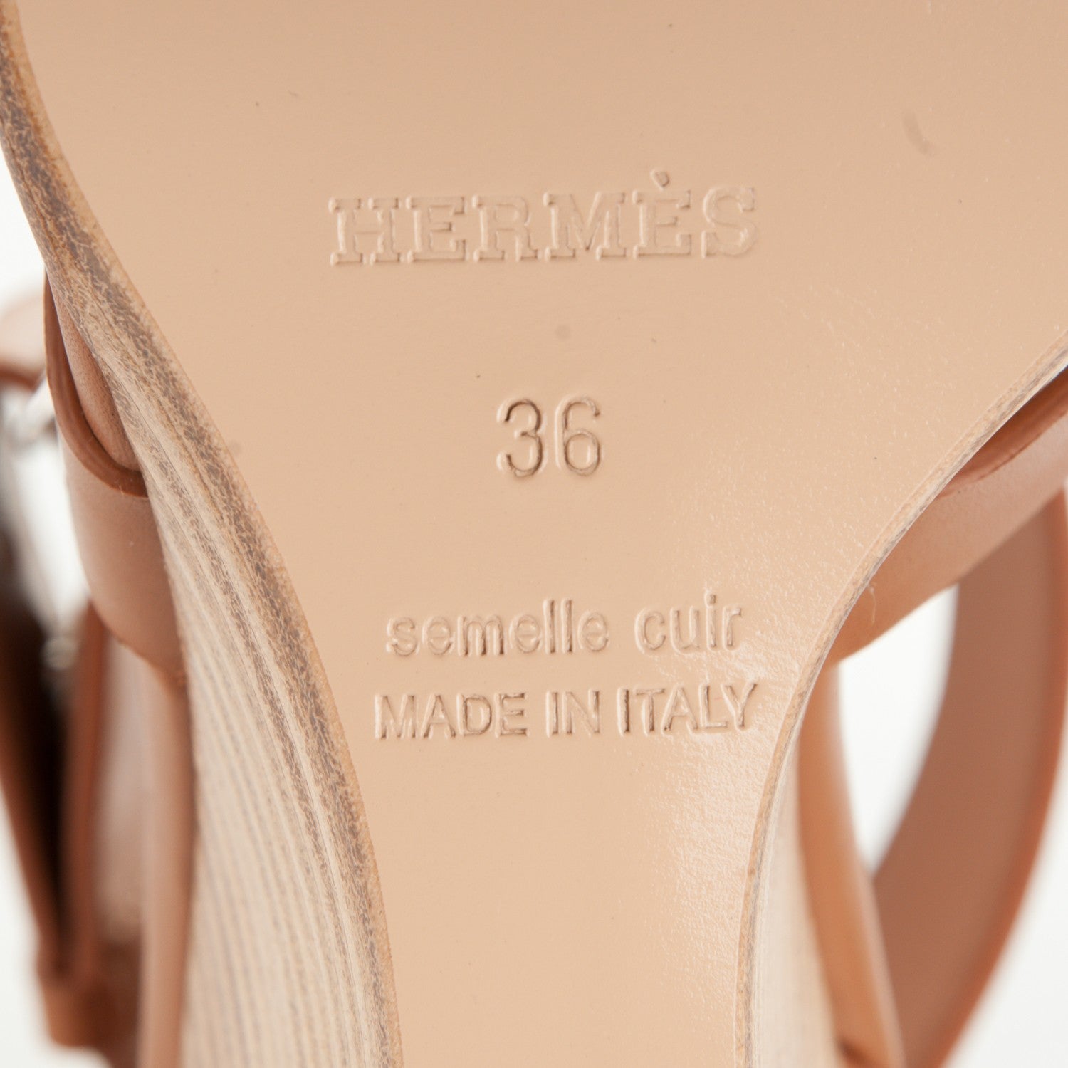 Hermes Calfskin Merryl Wedge Sandals 36 Naturel 6 of 11