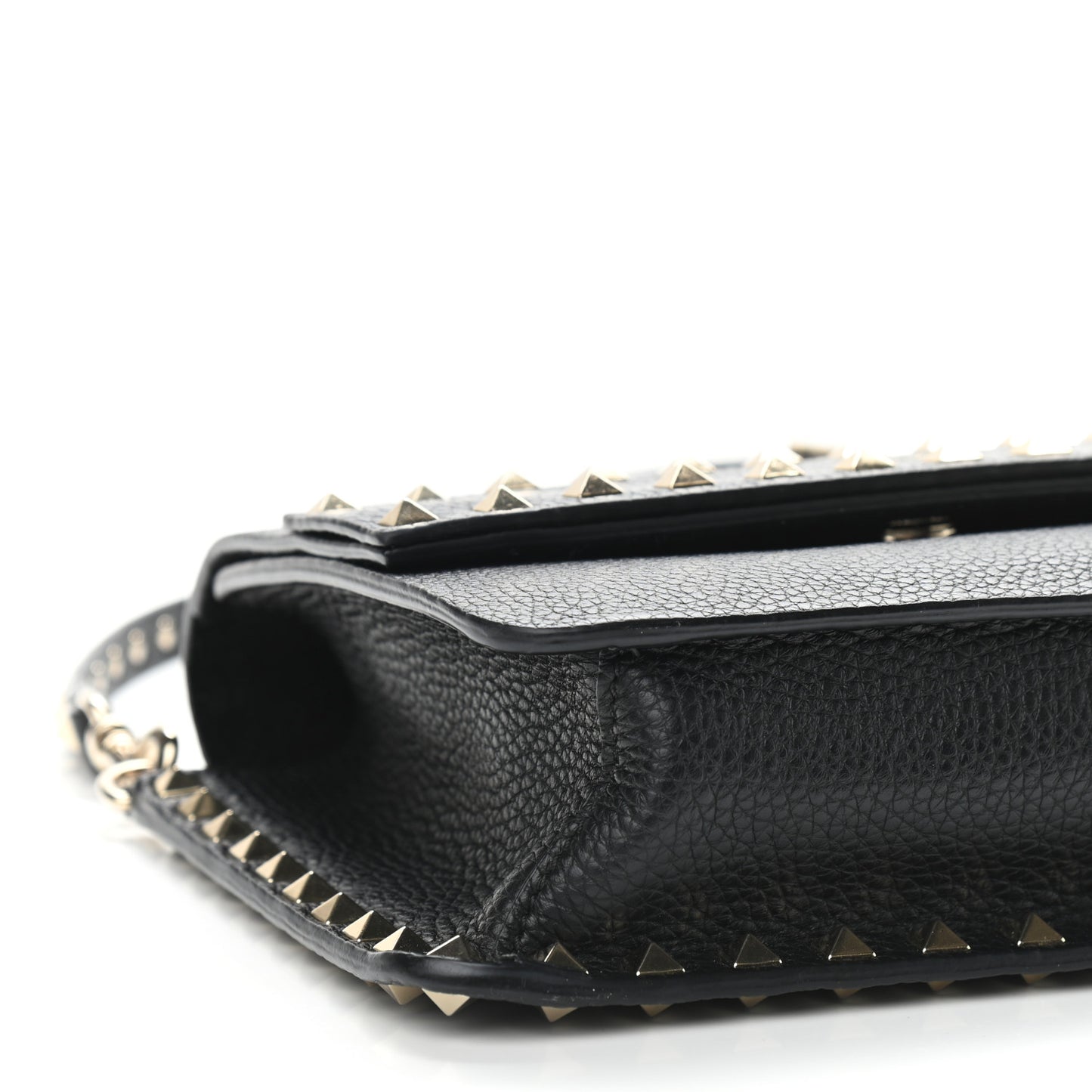 Pebbled Calfskin Rockstud Side Slip Crossbody Black