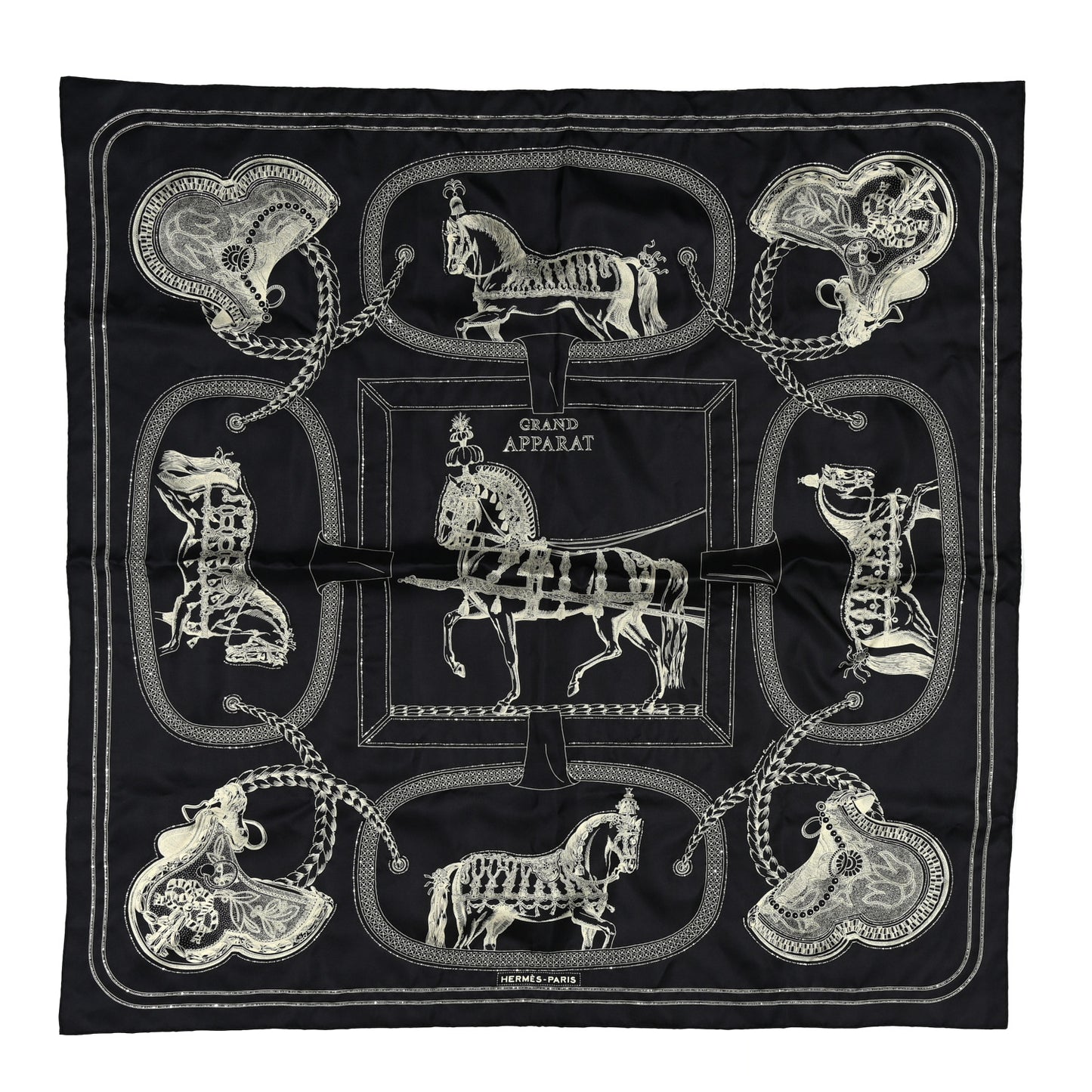 Silk Embroidered Grand Apparat Forever Scarf 90 Black Creme
