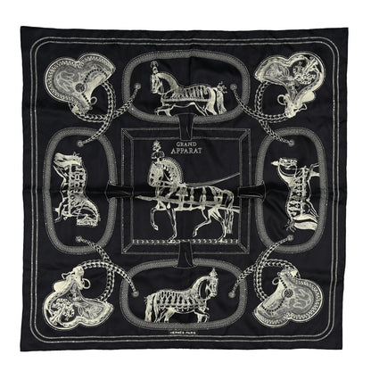 Hermes Silk Embroidered Grand Apparat Forever Scarf 90 Black Creme 1 of 4