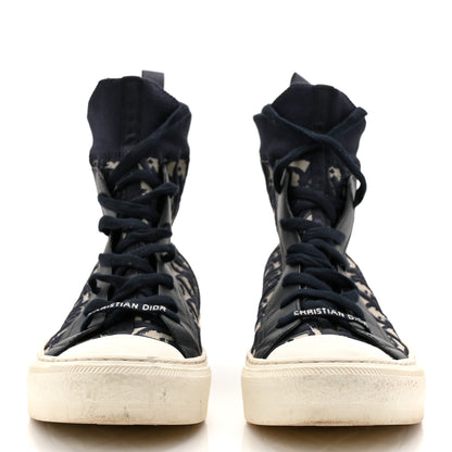 Christian Dior Technical Knit Calfskin Oblique Womens Walk'n Dior High Top Sneakers 39 Deep Blue 2 of 9