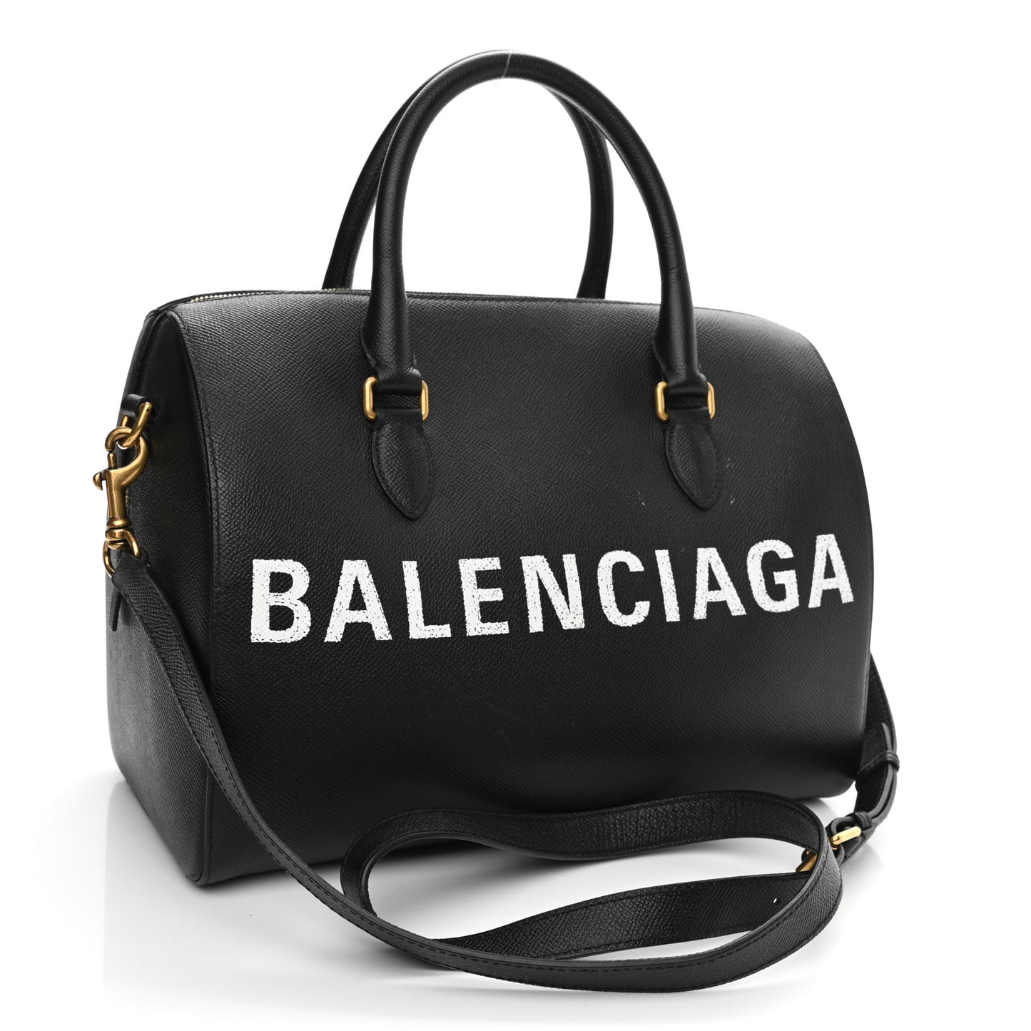 Grained Calfskin Medium Ville Bowling Bag Black