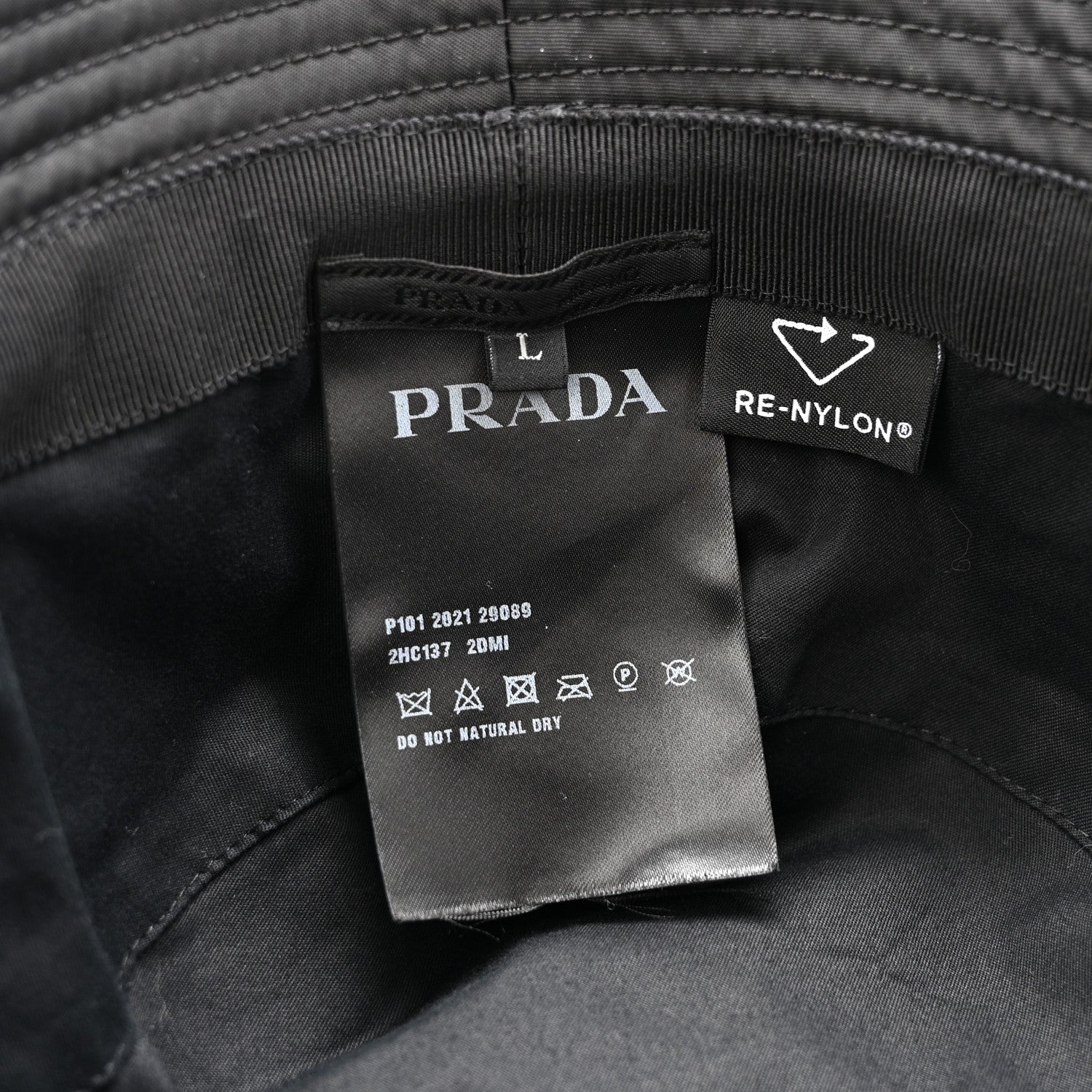 Prada Re-Nylon Metal Triangle Logo Mens Bucket Hat L Black 8 of 9