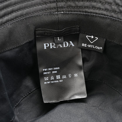Prada Re-Nylon Metal Triangle Logo Mens Bucket Hat L Black 8 of 9