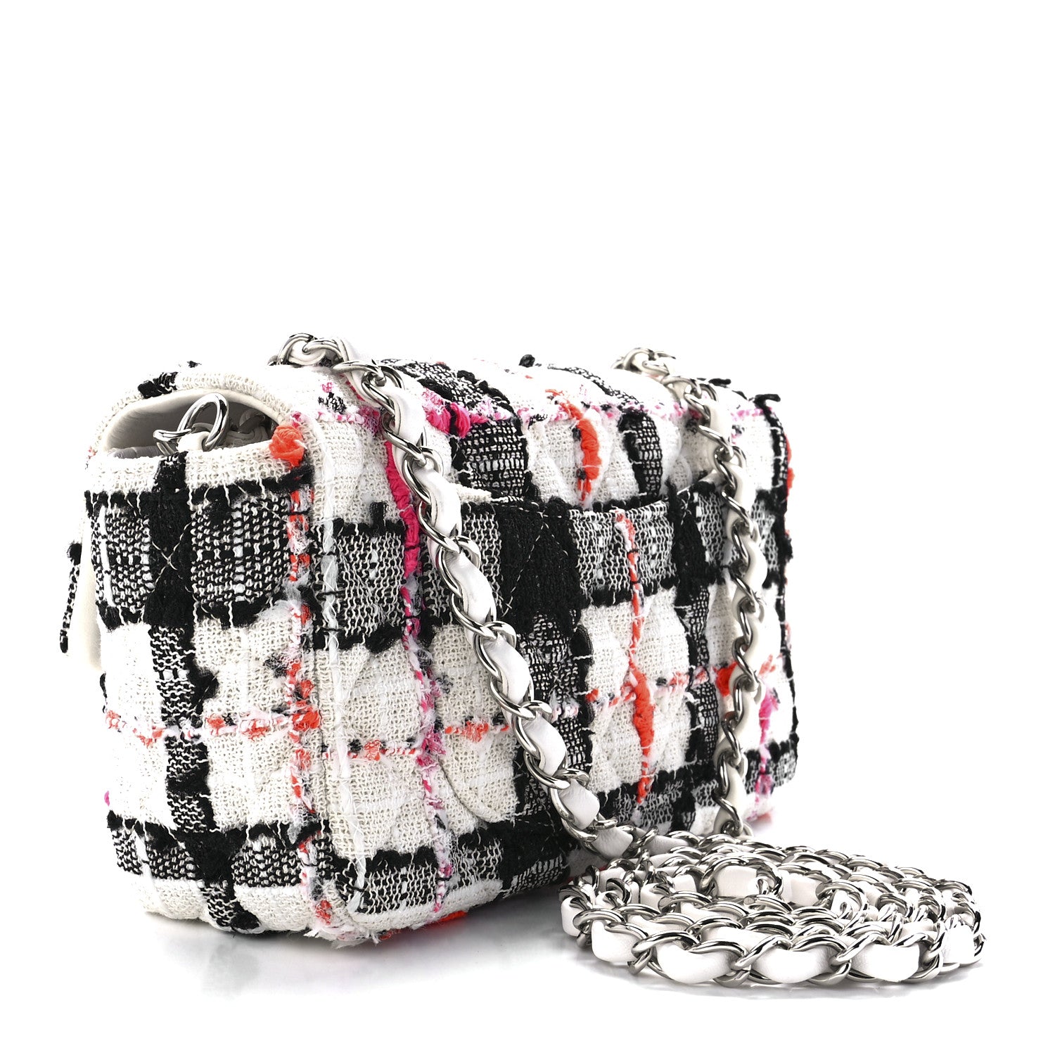 Chanel Tweed Quilted Mini Rectangular Flap Black White Pink 3 of 13