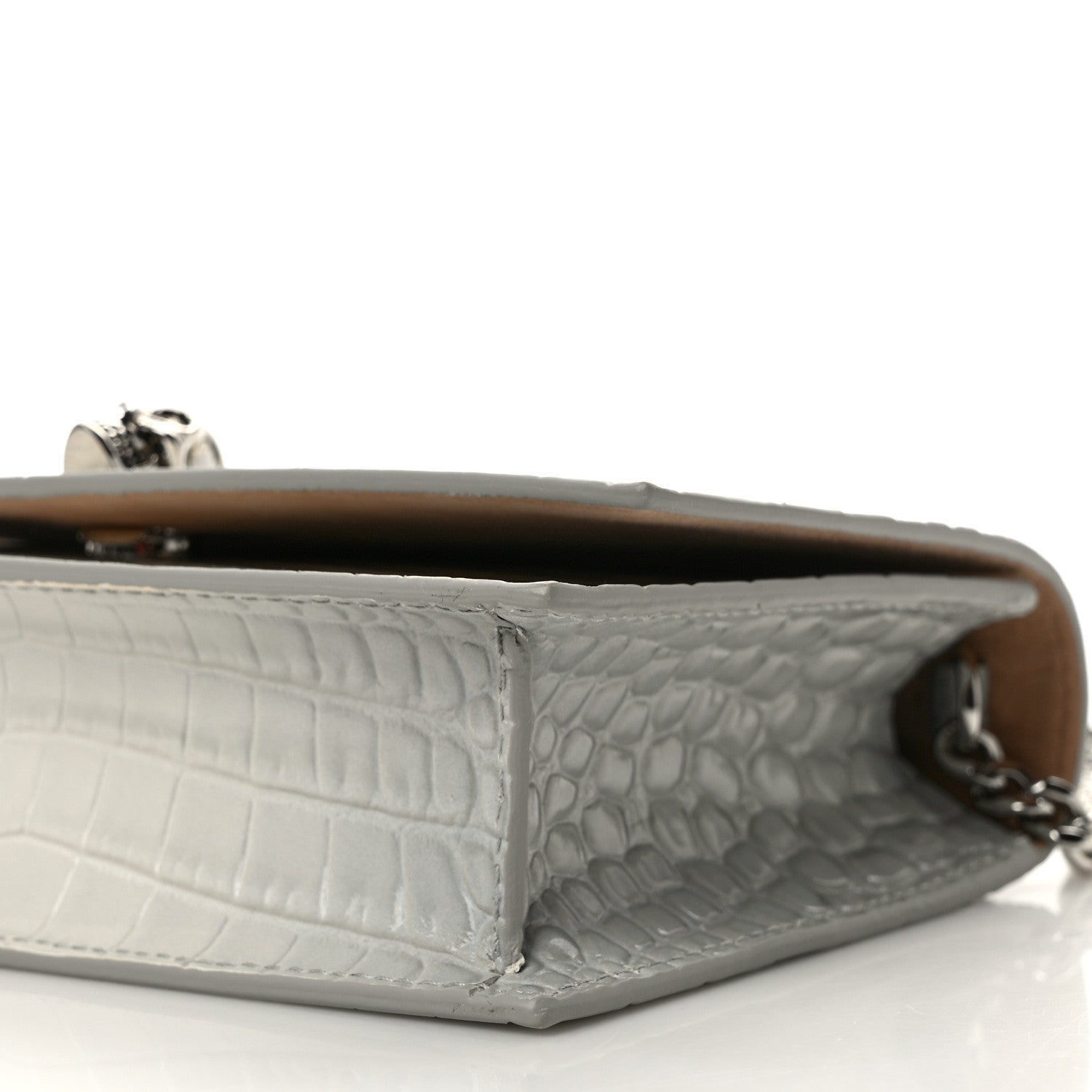 Alexander McQueen Calfskin Crocodile Embossed Skull Mini Crossbody Bag White 8 of 11