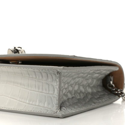 Alexander McQueen Calfskin Crocodile Embossed Skull Mini Crossbody Bag White 8 of 11