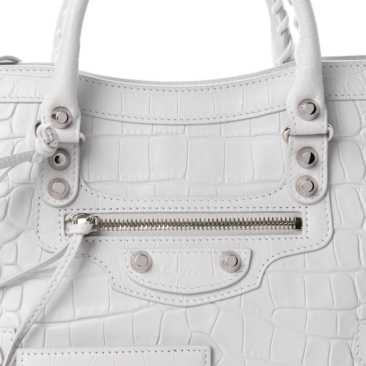 Balenciaga Matte Supple Lambskin Crocodile Embossed Classic Silver Hardware S City White 11 of 11