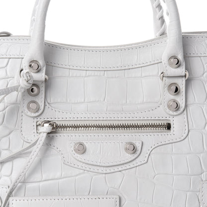Balenciaga Matte Supple Lambskin Crocodile Embossed Classic Silver Hardware S City White 11 of 11