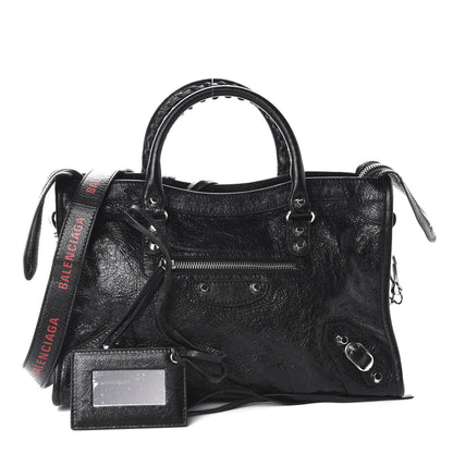 Balenciaga Agneau Classic Silver Hardware S City Logo Strap Black Red 1 of 10