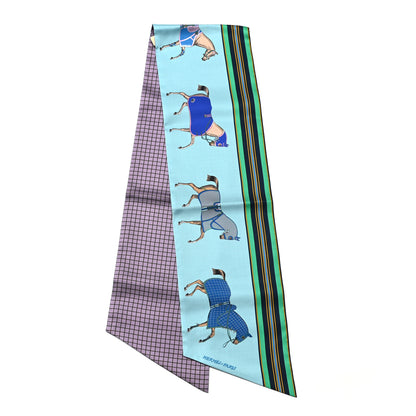 Hermes Silk Couvertures et Tenues de Jour a Carreaux Maxi Twilly Cut Bleu Glacier Parme Vert 2 of 4