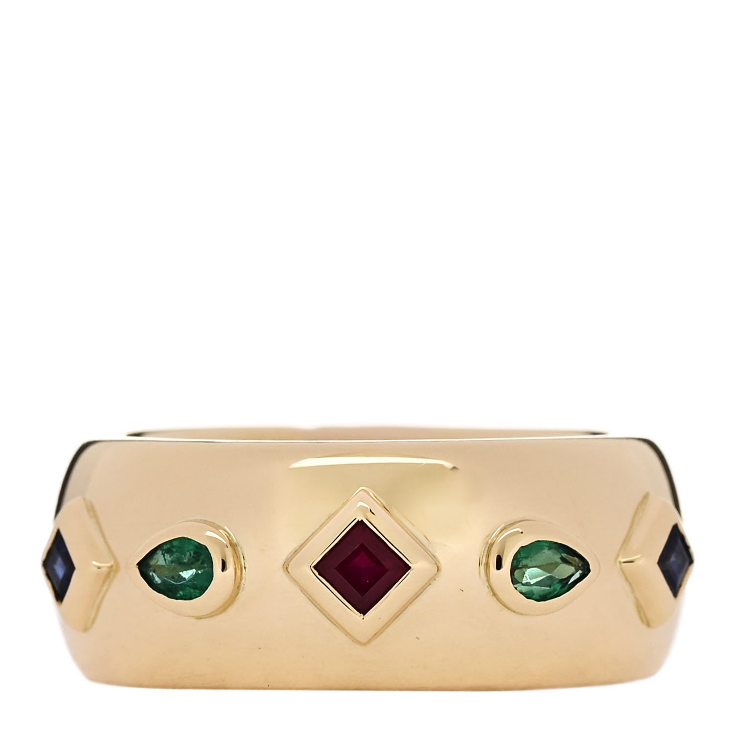 Cartier 18K Yellow Gold Ruby Emerald Sapphire Byzantine Dome Ring 56 7.5 1 of 5