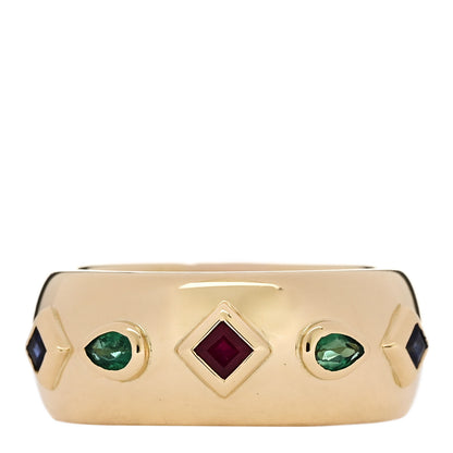 Cartier 18K Yellow Gold Ruby Emerald Sapphire Byzantine Dome Ring 56 7.5 1 of 5