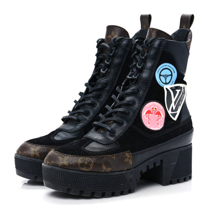 Louis Vuitton Suede Calfskin Monogram LV Black Heart Laureate Platform Desert Boots 36 Black 3 of 7